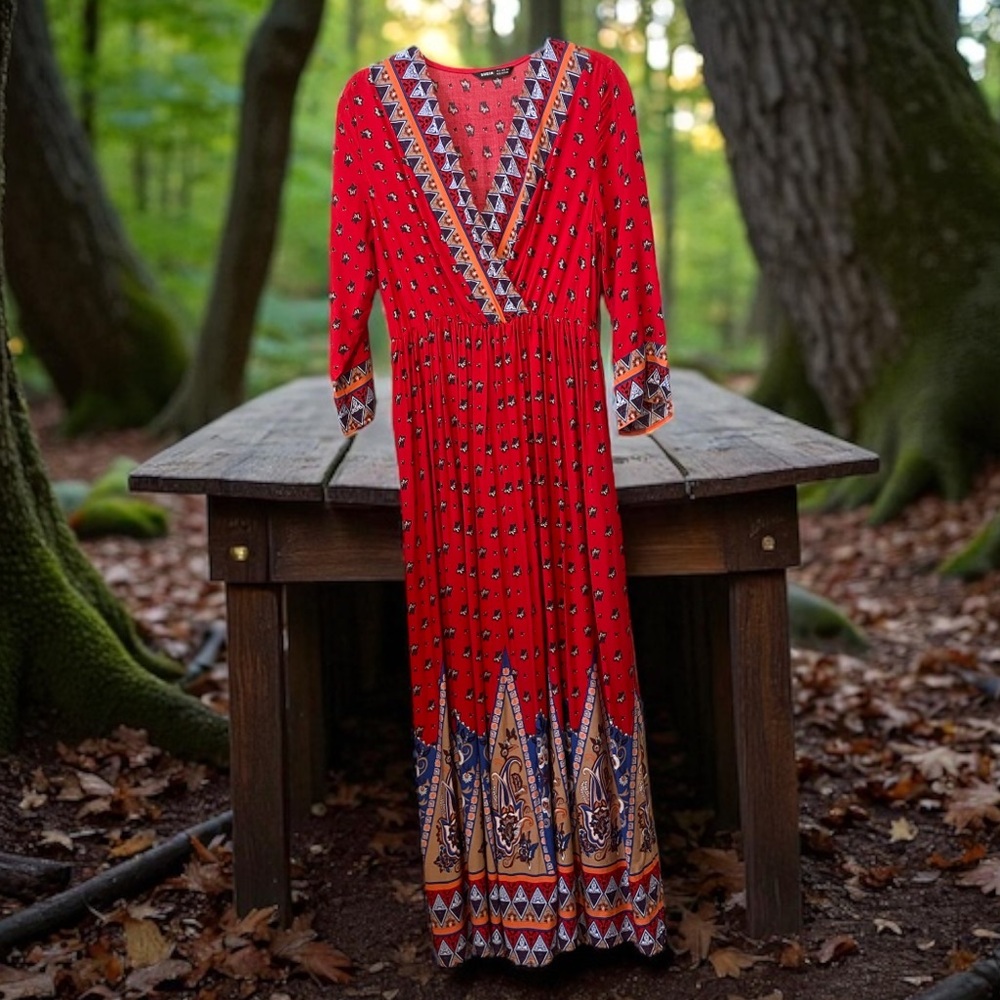 NWOT Vibrant Red and Blue Cotton Blend Maxi Dress size Small - Picture 9 of 16